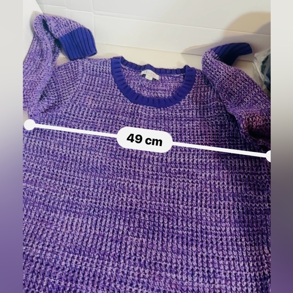 Denim&Co Purple Tunic Crew Neck Sweater size Large Petite with extended sides - Picture 6 of 8